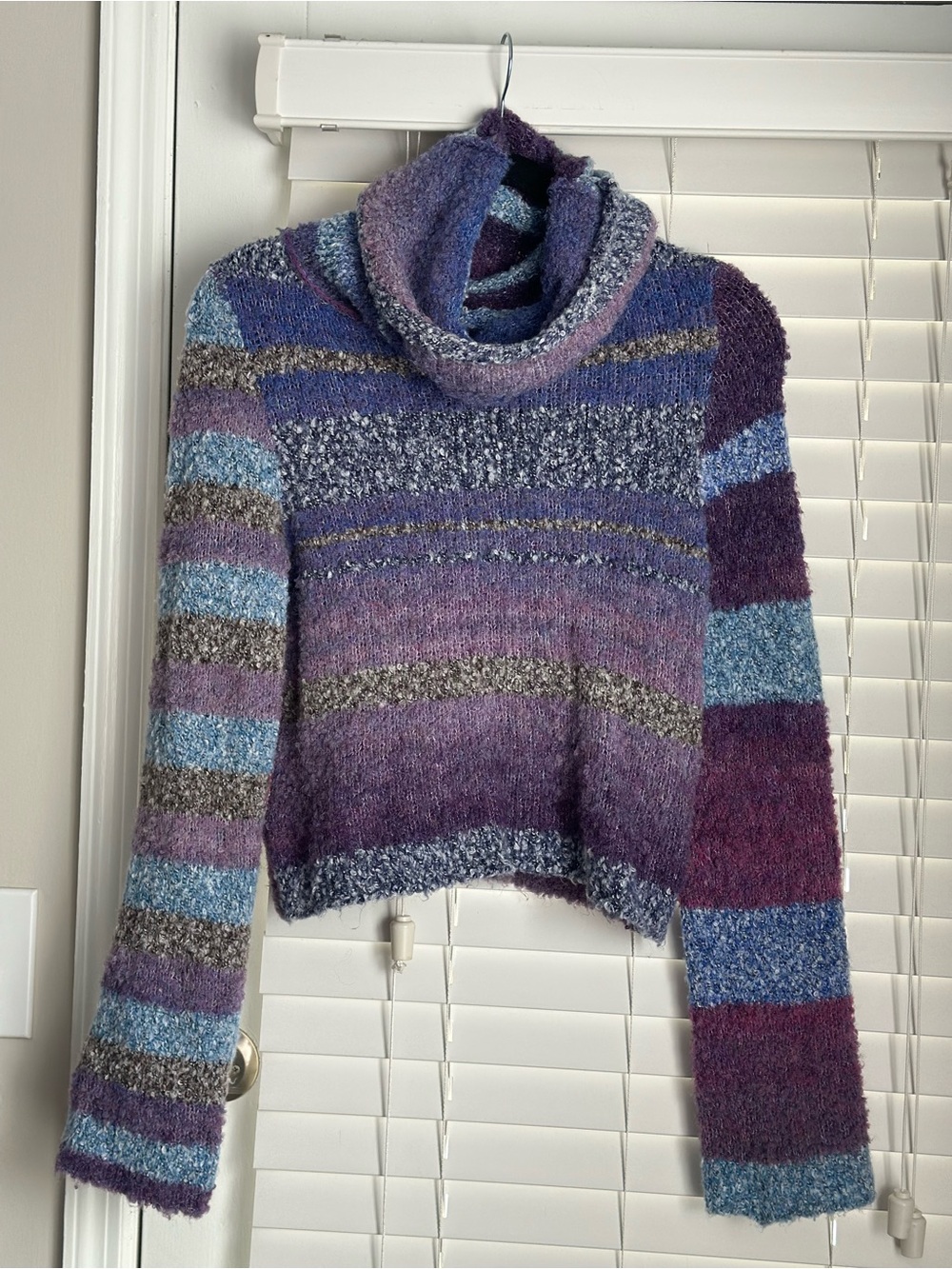 Free People Striped Purple, Blue & Gray Cowl Neck Sweater